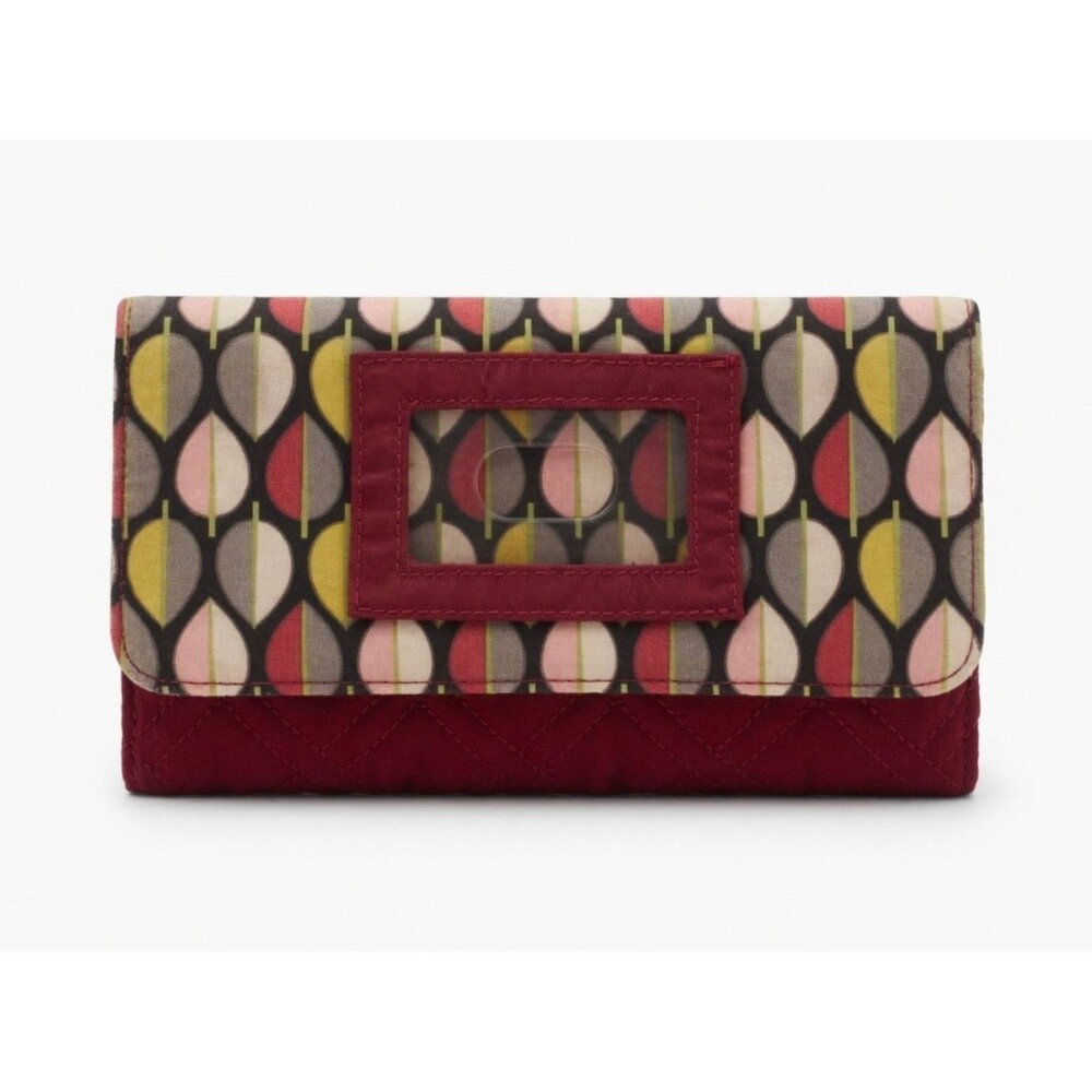 Vera Bradley Quilted Trifold Wallet Burgundy Wine Card Slots ID Window Coin Zip - Picture 5 of 5